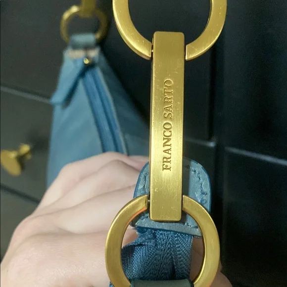 Blue Leather Shoulder Bag with Gold Accents - Picture 3 of 6